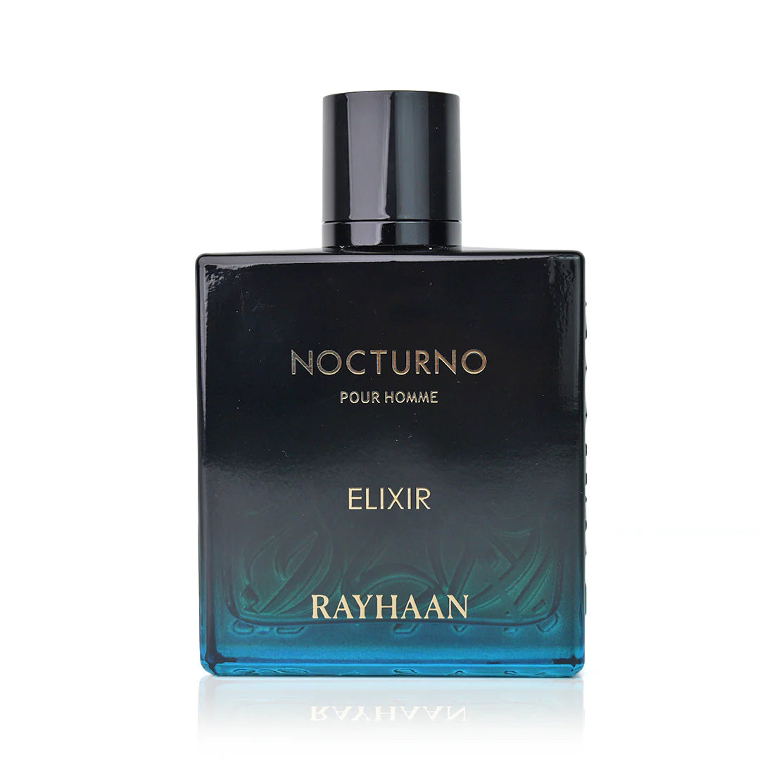 RAYHAAN NOCTURNO ELIXIR 100ML-Bergamot, Pieprz czarny, Mięta, Akord dymny, Lawenda, Geranium, Pieprz różowy, Kadzidło, Amberwood, Wetiver, Drewno cedrowe, Ciemne mchy