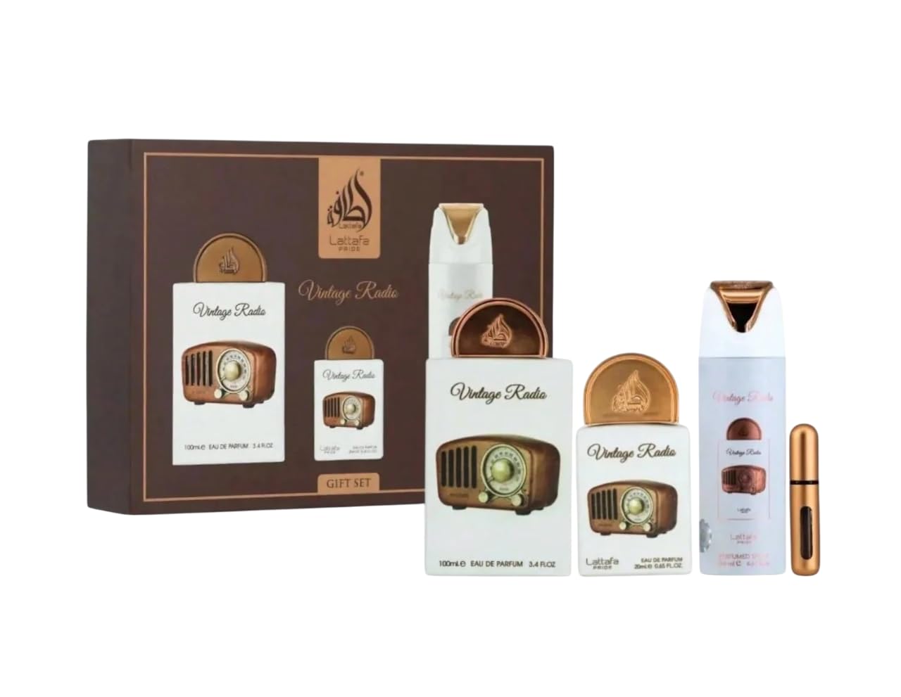 VINTAGE RADIO KIT 3 PEZZI LATTAFA GIFTSET-Lavanda, Salvia e Bergamotto;Prugna,Pepe Nero,Sandalo e Legno di Agar (Oud