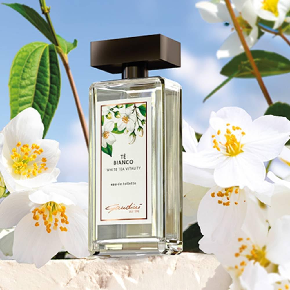 GANDINI THE BIANCO 100ML-Tè Bianco, Legno di Cedro e Bergamotto;Iris, Pepe Bianco e Cardamomo; Muschio Bianco, Erba Mate e Semi di Ambretta (Malva Muschiata).