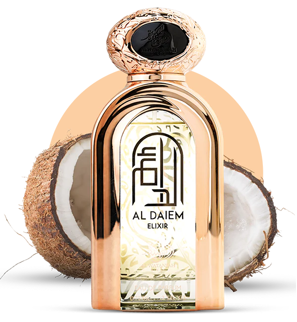 AL WATANIAH AL DAIEM ELIXIR EDP 75ML-Sliwka Mirabella, Arbuz, Kokos i Bergamot;Kwiat pomarańczy, Kasztan, Drewno cedrowe i Bursztyn;Fasola tonka, Sandalowiec, Paczuli i Musk.