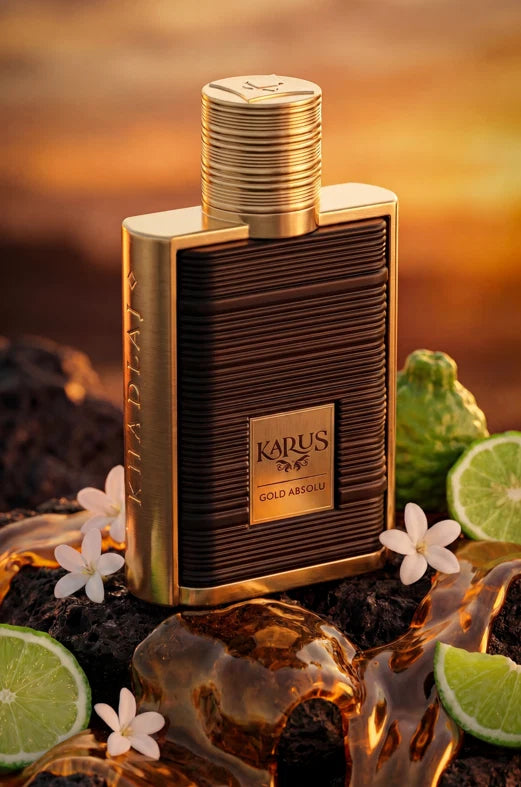 KARUS GOLD ABSOLU KHADLAJ 100ML-gemello di bal d'afrique-Limone Candito, Ribes Nero e Bergamotto;Magnolia, Pralina e Violetta;Vetiver e Muschio.