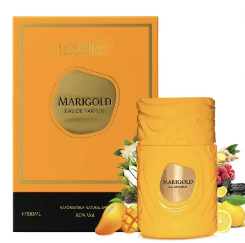 MARIGOLD LE BONHEUR EDP 100ML-Soleil de Jeddah - Mango Kiss-Mango, Owoce Czerwone, Imbir i Cytryna; Kumaryna, Drewno Cedrowe i Jaśmin; Ambra, Olej z Cypriolu lub Nagarmotha i Piżmo.