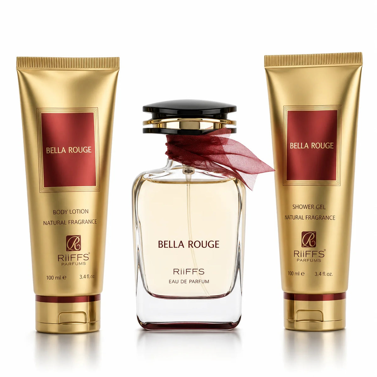 GIFT SET RIIFFS BELLA ROUGE 3 PEZZI- Arancia Rossa, Pepe Rosa e Scorza di Limone; Foglia di Tè, Fresia e Rosa di Damasco; Muschio Bianco, Patchouli e Amberwood.