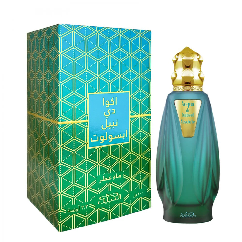PROFUMO ARABO ACQUA DI NABEEL ABSOLUTE-Anice Stellato, Fiori Bianchi,Arancia Dolce, Pompelmo, Note Marine, Limone, Frutti Essiccati, Ribes Nero, Pepe Rosa, Note di Frutta Secca, Ananas, Bergamotto, Cardamomo, Cannella, Vaniglia, Zafferano, Spezie, Caffè