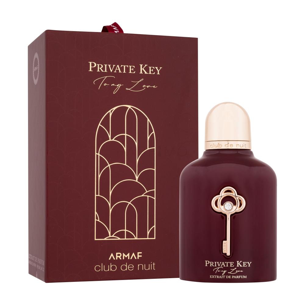 PRIVATE KEY TO MY LOVE ARMAF EXTRAIT 100ML-Brzoskwinia, Gruszka, Owoc Pasji i Czarna Porzeczka; Konwalia, Białe Drewno i Amberwood; Piżmo, Sandalowiec, Paczuli i Wanilia.