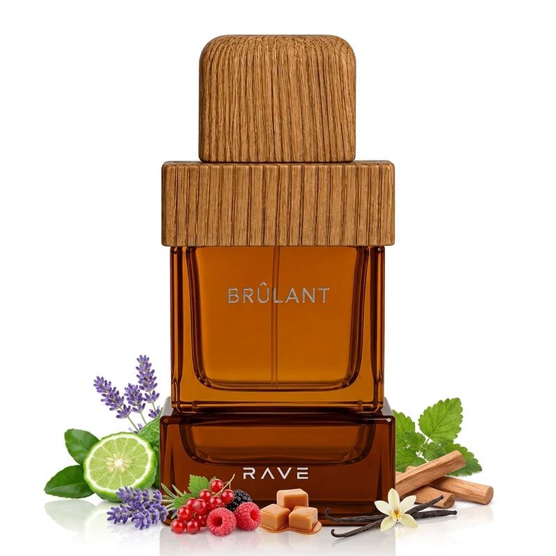 BRULANT RAVE 100ML-Bergamotto e lavanda, Frutti rossi, caramello e vaniglia,Legno di sandalo e patchouli