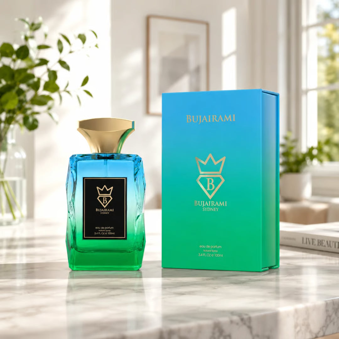 BUJAIRAMI CHROMA 100ml- gemello di Y - mela croccante, zenzero,bergamotto,salvia aromatica, bacche di ginepro e geranio, fava tonka, cedro, vetiver e olibano e un finale ambrato legnoso