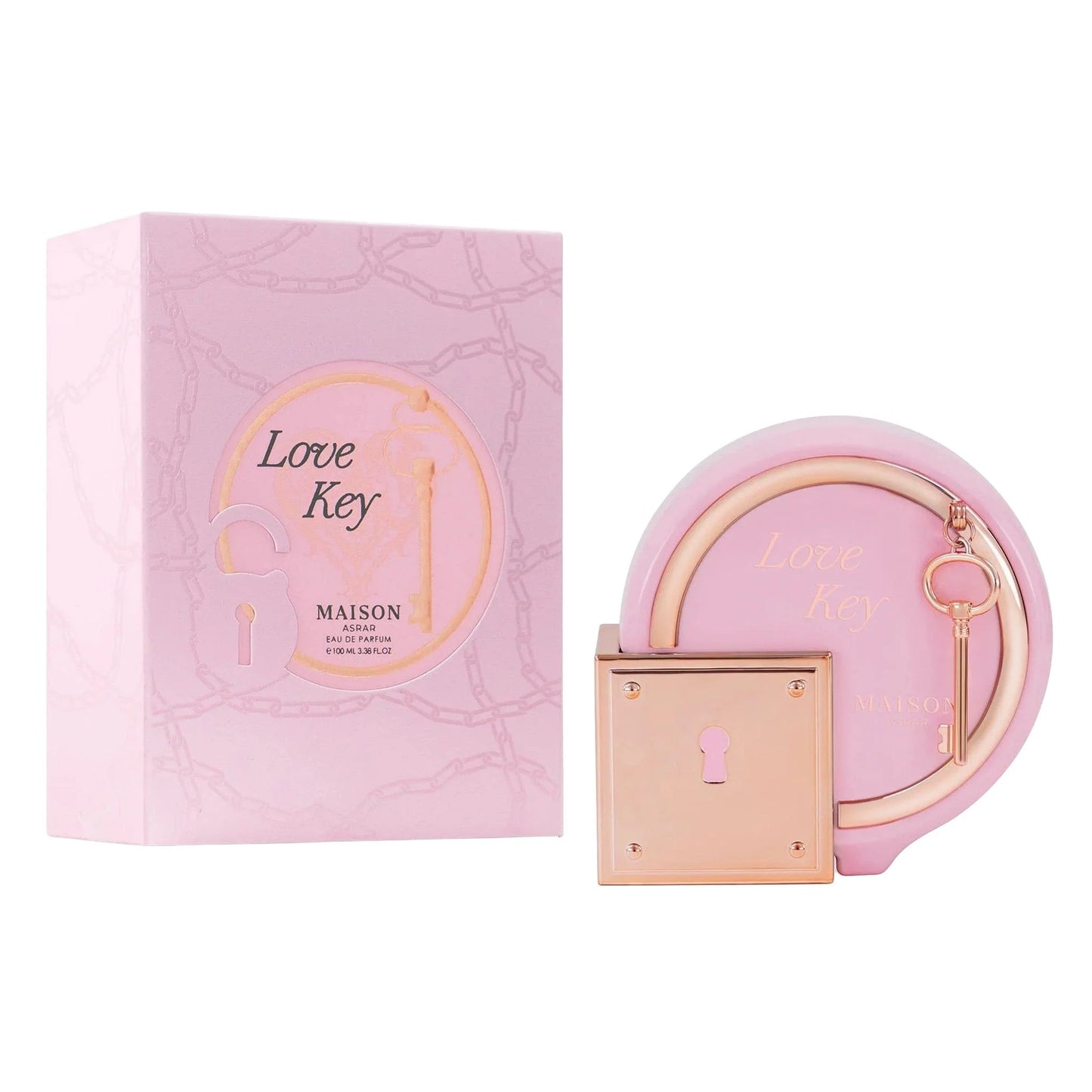 MAISON ASRAR LOVE KEY EDP 100ML-Litchi, Jabłko i Róża; Konwalia, Drewno cedrowe, Karmel i Śliwka; Ambra szara, Wanilia i Piżmo.