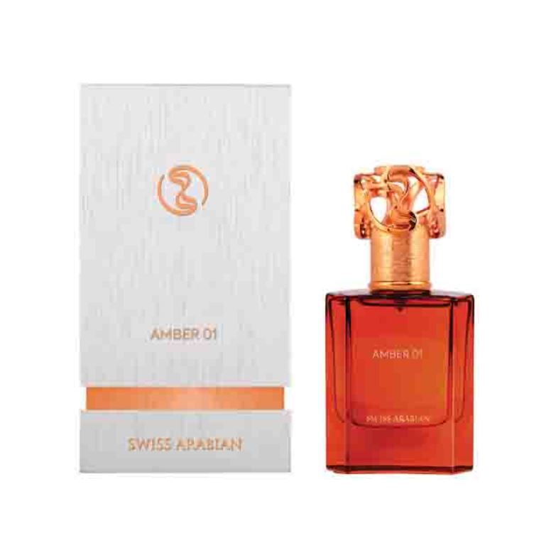 AMBER 01 SWISS ARABIAN-Pepe Nero e Mandarino; Rosa, Gelsomino e Cashmeran; Patchouli, Ambra, Legno di Cedro e Vaniglia.