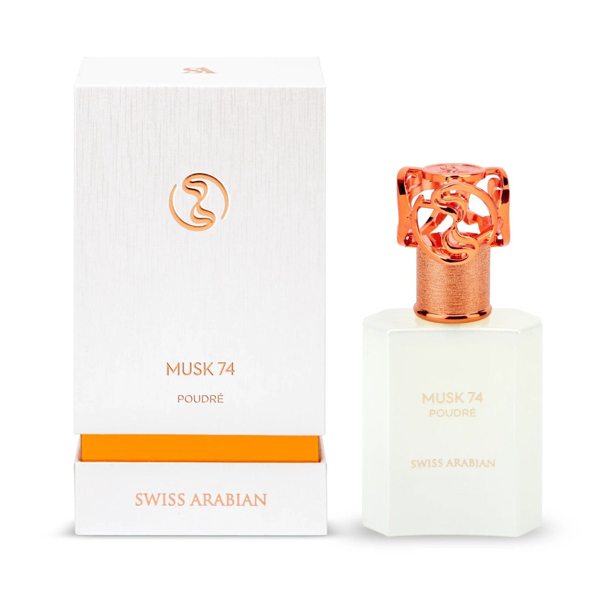 ARABSKI PERFUM MUSK 74 POUDRE SWISS ARABIAN-Aldeidy, Piżmo i Ylang Ylang; Eliotrop, Białe Kwiaty, Białe Piżmo i Irys; Nuty Talkowe, Piżmo, Wanilia i Nuty Balsamiczne.