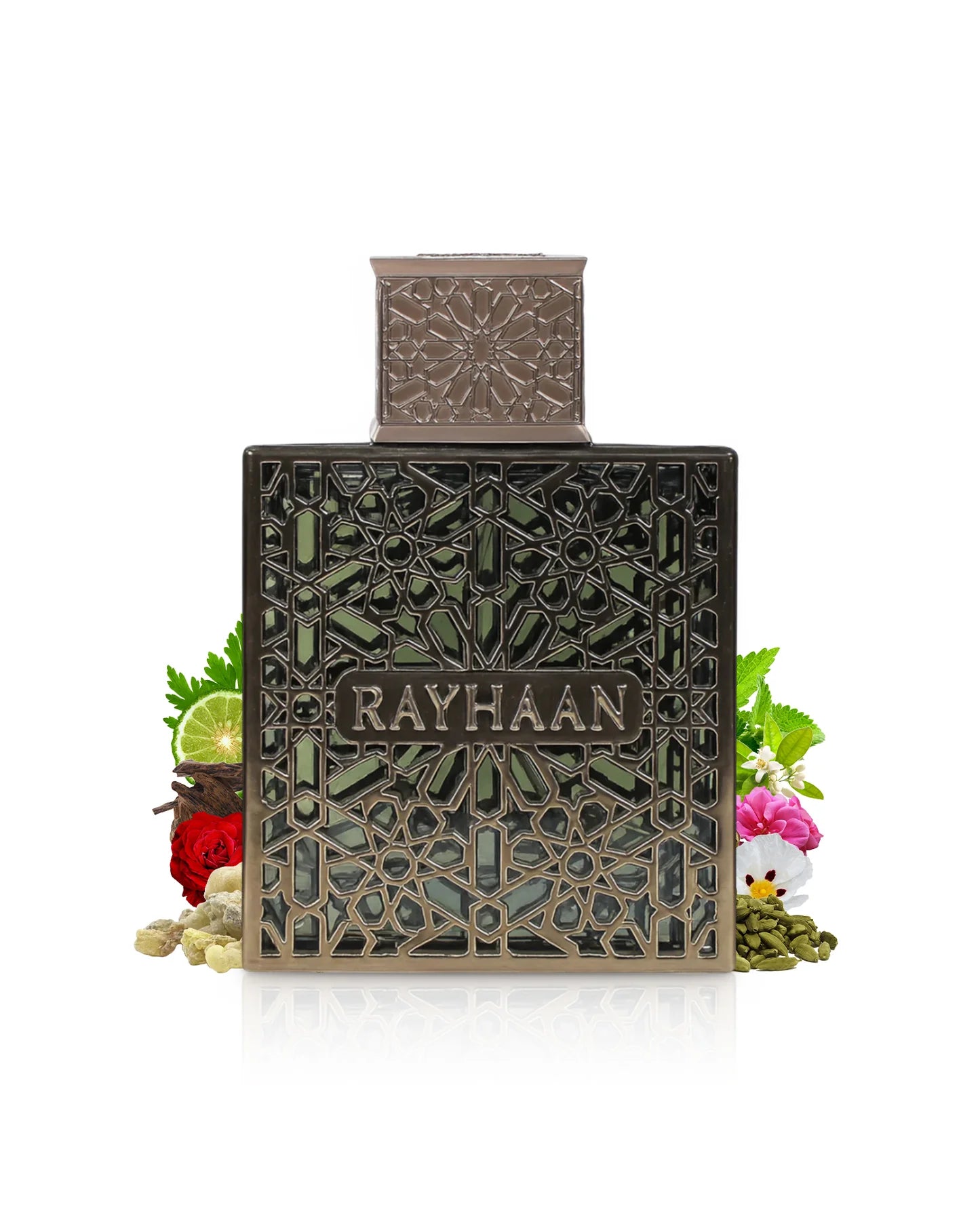 ARABSKI ZAPACH TERRA RAYHAAN - Kardamon, Elemi, Bergamotka, Cytryna, Paczuli, Kolendra, Kminek, Anyż, Szafran, Bylica, Kwiat Pomarańczy, Geranium i Róża; Wanilia, Benzoes, Ambra, Drewno Agarowe (Oud), Piżmo, Labdanum, Brzoza, Maltol i Ambra Szara.