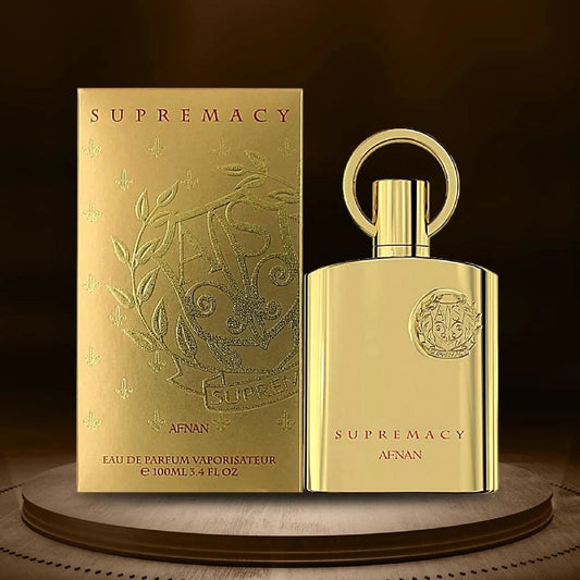 AFNAN SUPREMACY GOLD 100ML- Noce Moscata, Violetta, Fiore di Pesco e Cumino;Iris e Patchouli; Ambra, Vaniglia, Legno di Agar (Oud) e Benzoino.