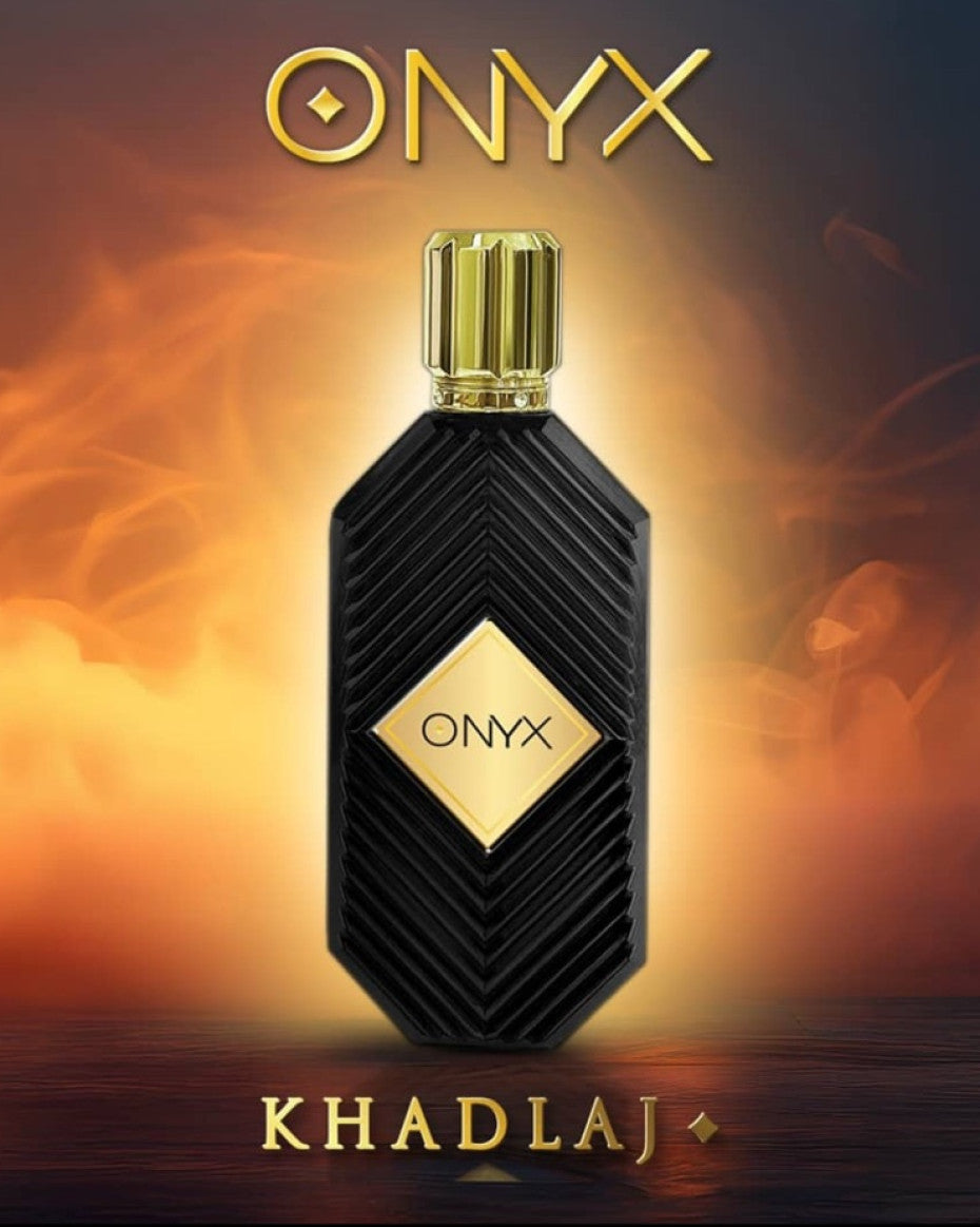 PROFUMO ARABO ONYX GOLD KHADLAJ -  Arancia Amara, Zenzero, Rum e Cardamomo;Sandalo, Frutti Essiccati, Osmanto e Fiori Bianchi;Vaniglia, Mirra, Fava Tonka e Patchouli.