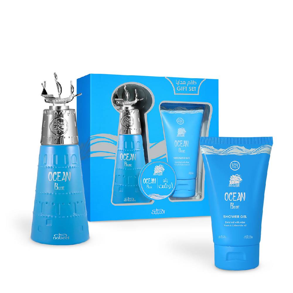 NABEEL GIFTSET OCEAN BLU EDP 100ML + SHOWER GEL - Note di testa: Pompelmo, Elemi, Cardamomo,Lavanda, Noce Moscata, Liquirizia,Patchouli, Vetiver, Ambra, Cashmere