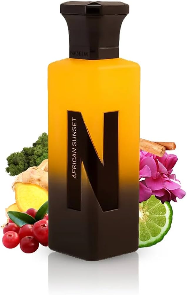 Naseem African Sunset Aqua Perfume Bezalkoholowy 75ML- Bergamotka i Różowy Pieprz; Imbir, Gruszka, Geranium i Skóra; Paczuli, Benzoina, Sandalowiec, Cedr i Piżmo Roślinne.