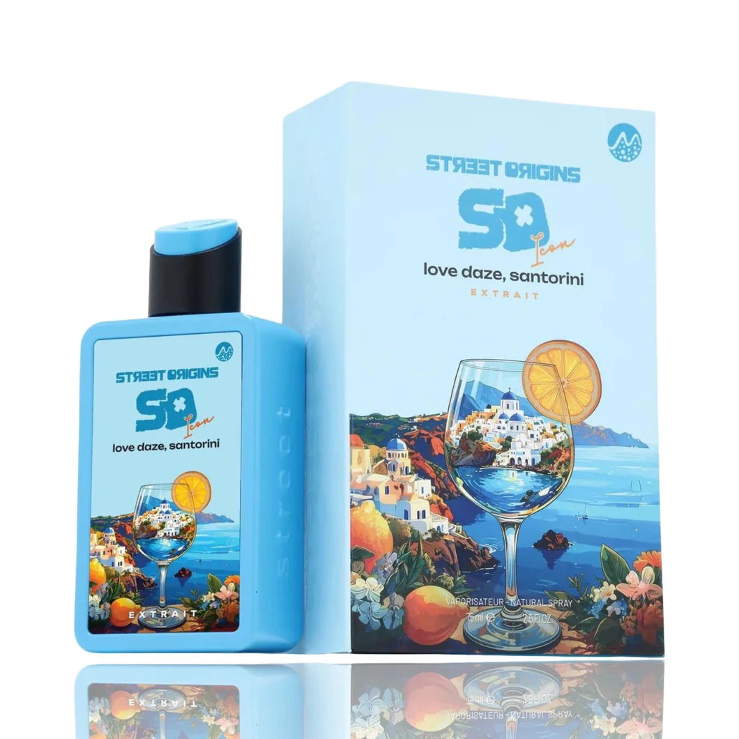 LOVE DAZE SANTORINI STREET ORIGINS EXTRAIT 75ML-Artemizja, Cytrusy i Lawenda;Nuty morskie i Geranium Różowe;Paczuli, Wetiver i Evernyl.