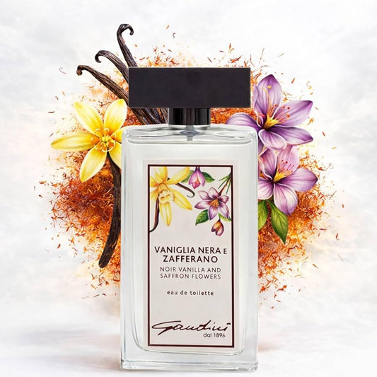 GANDINI VANIGLIA NERA E ZAFFERANO 100ML (mix tra tuscan leather e babycat) - Ribes Nero, Lampone, Zafferano e Limone;Labdano, Vaniglia, Cuoio e Pralina;Castoreo, Labdano,Legno di Cedro e Sale.