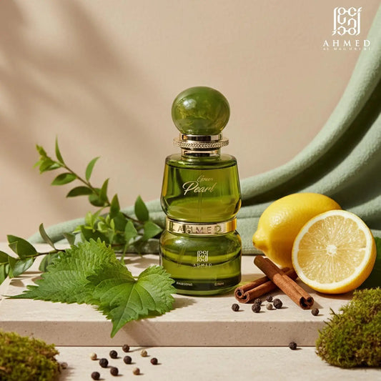 PROFUMO ARABO GREEN PEARL AHMED AL MAGHRIBI-Mela, pera, accordo agrumato, fiori d'arancio,Fiore bianco, gelsomino, mughetto,Ambra, vaniglia, maltolo, muschio, legno di cedro.