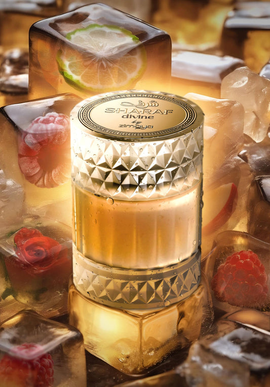 PROFUMO ARABO SHARAF DIVINE EXTRAIT ZIMAYA-Lampone, Cannella e Bergamotto; Mela, Caramello e Rosa; Cognac, Vaniglia, Ambra, Fava Tonka e Muschio Vegetale.