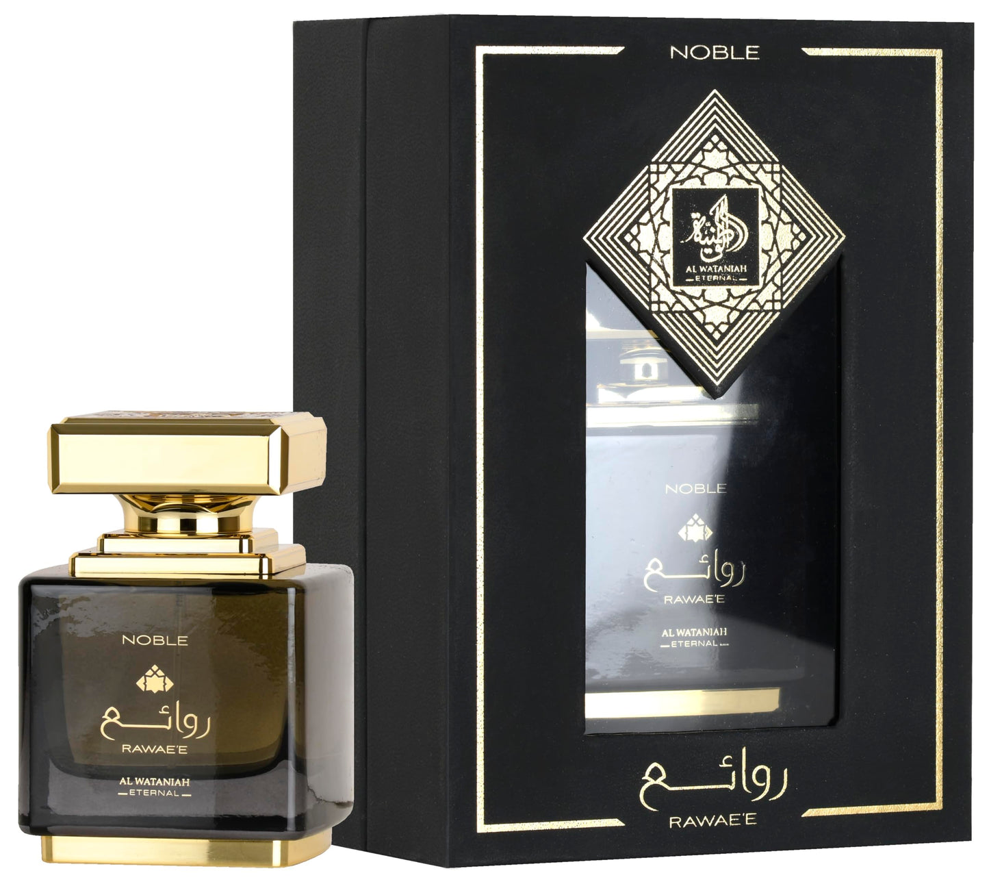 AL WATANIAH RAWAE'E NOBLE-Mandarino, Pepe Nero, Pepe Rosa, Bergamotto e Zafferano;Mango, Ananas, Ylang Ylang e Fiore d'Arancio; Cognac, Legno di Cedro, Patchouli e Ambra.