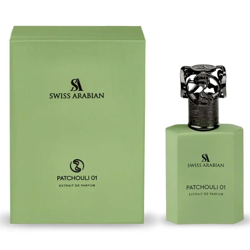 PATCHOULI 01 EXTRAIT SWISS ARABIAN-Pepe Rosa, Lavanda, Cardamomo, Bergamotto, Pompelmo, Ribes Nero e Note acquatiche;Ananas, Fiore d'Arancio, Geranio, Menta, Elemi e Mughetto;Patchouli, Legno di Cashmere, Fava Tonka, Olibano, Labdano, Quercia e Vaniglia.