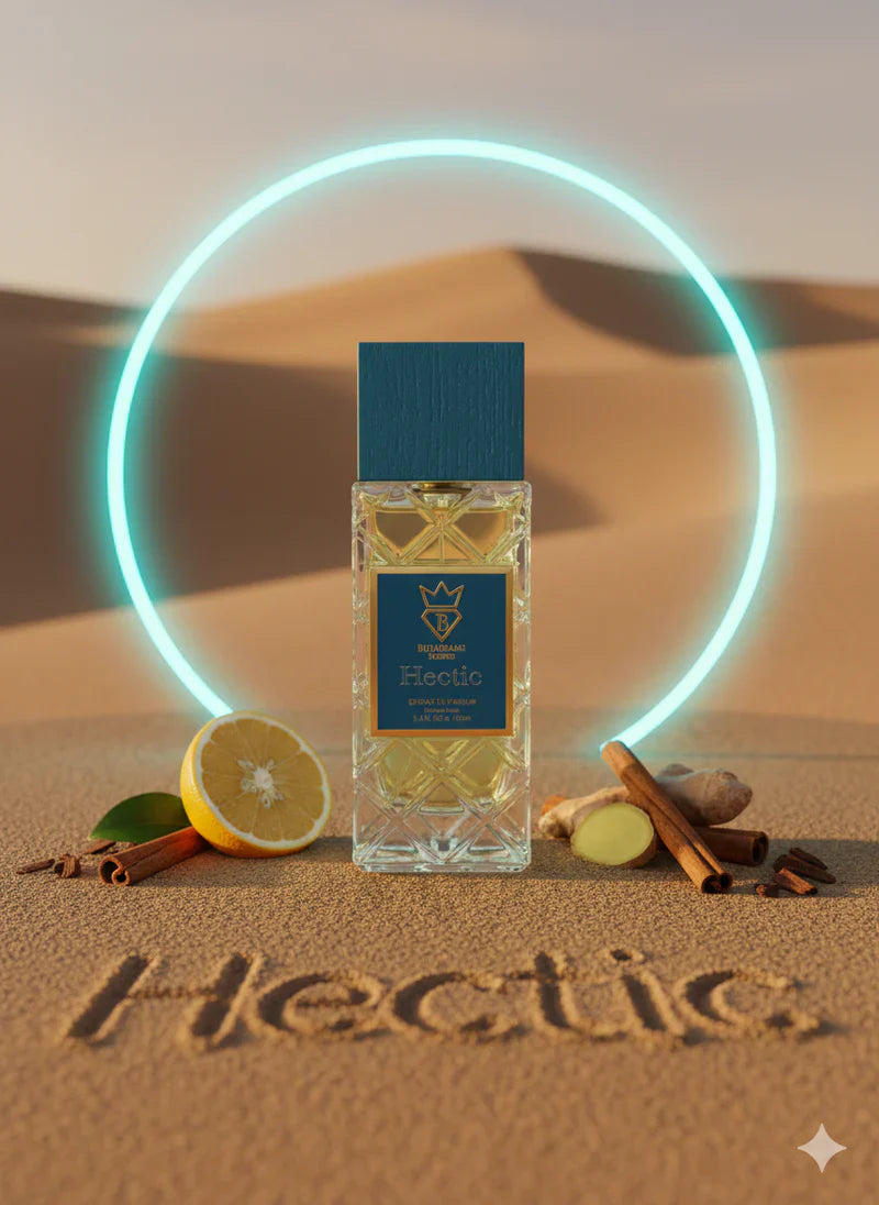 BUJAIRAMI HECTIC EXTRAIT 100ML-immagination-Cedro, Bergamotto di Calabria e Arancia di Sicilia;Zenzero Nigeriano, Cannella di Ceylon e Neroli Tunisino; Ambroxan, Tè Nero Cinese, Legno di Guaiaco e Olibano.