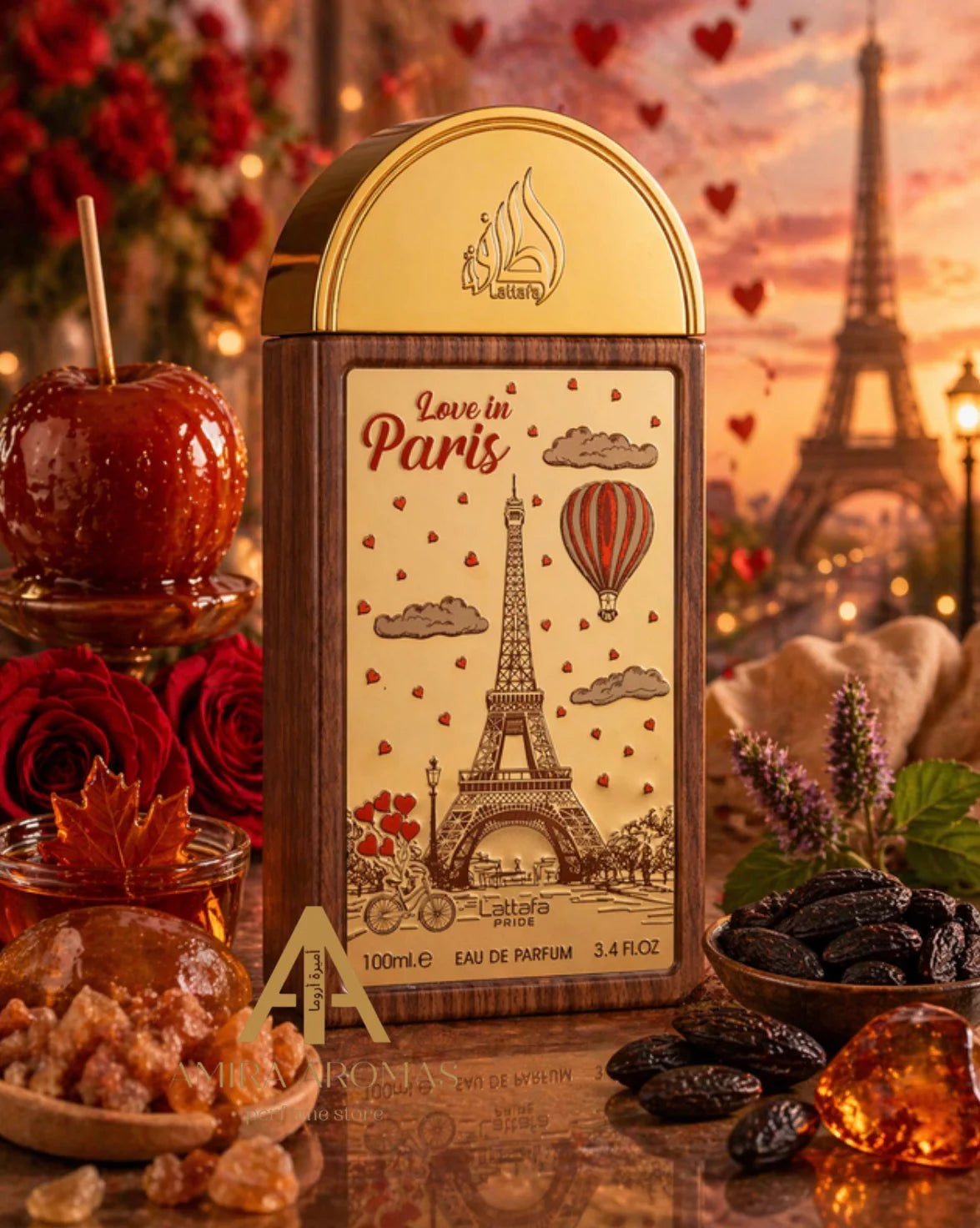 LOVE IN PARIS LATTAFA PRIDE EDP 100ML-Jabłko i Karmel;Syrop Klonowy, Pomarosa i Benzoina;Fava Tonka, Paczuli, Cashmeran i Ambra.
