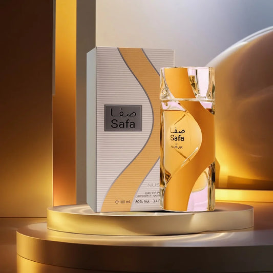 NUSUK SAFA EDP 100ML- Marshmallow, Fragola, Panna Montata e Limone; Zucchero, Lampone, Latte, Nettarina e Cocco;Vaniglia, Muschio e Ambroxan.