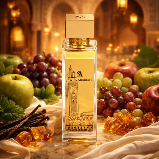 ESSENCE OF CASABLANCA EXTRAIT SWISS ARABIAN-Uva e Mela; Patchouli e Iris; Vaniglia, Muschio, Ambra e Note Balsamiche.