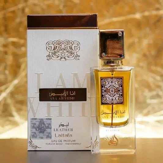 PROFUMO ARABO ANA ABIYEDH LEATHER LATTAFA Bacche di Ginepro, Cardamomo, Pepe Rosa e Lampone; Iris, Zenzero e Rosa; Cuoio, Muschio Bianco e Ambra.