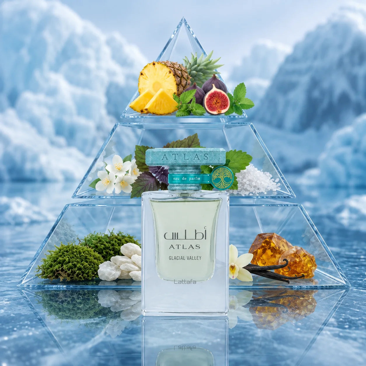 ATLAS GLACIAL VALLEY LATTAFA- Ananas, Fico, Menta, Gelsomino, Patchouli, Sale marino,Muschio, Vaniglia, Ambra