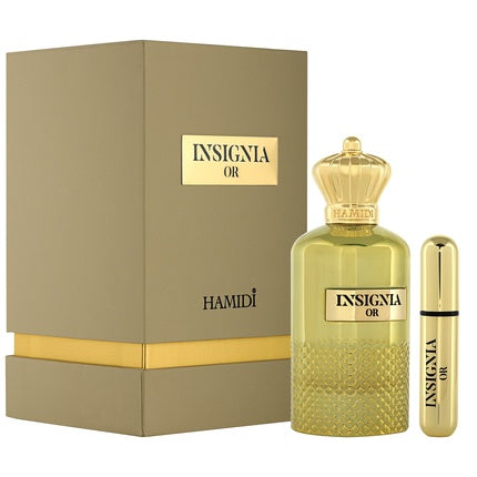 HAMIDI INSIGNIA OR 105ML-Pepe Nero, Bergamotto, Zafferano, Noce Moscata ,Legno di Cedro, Labdano, Iris, Note Balsamiche,Sandalo, Patchouli, Oud, Cuoio
