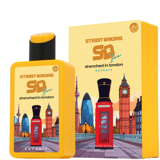 DRENCHED IN LONDON STREET ORIGINS EXTRAIT 75ML-Bergamotto e Limone; Angelica, Gelsomino e Rosa;Sandalo, Ambra, Muschio e Muschio Vegetale.