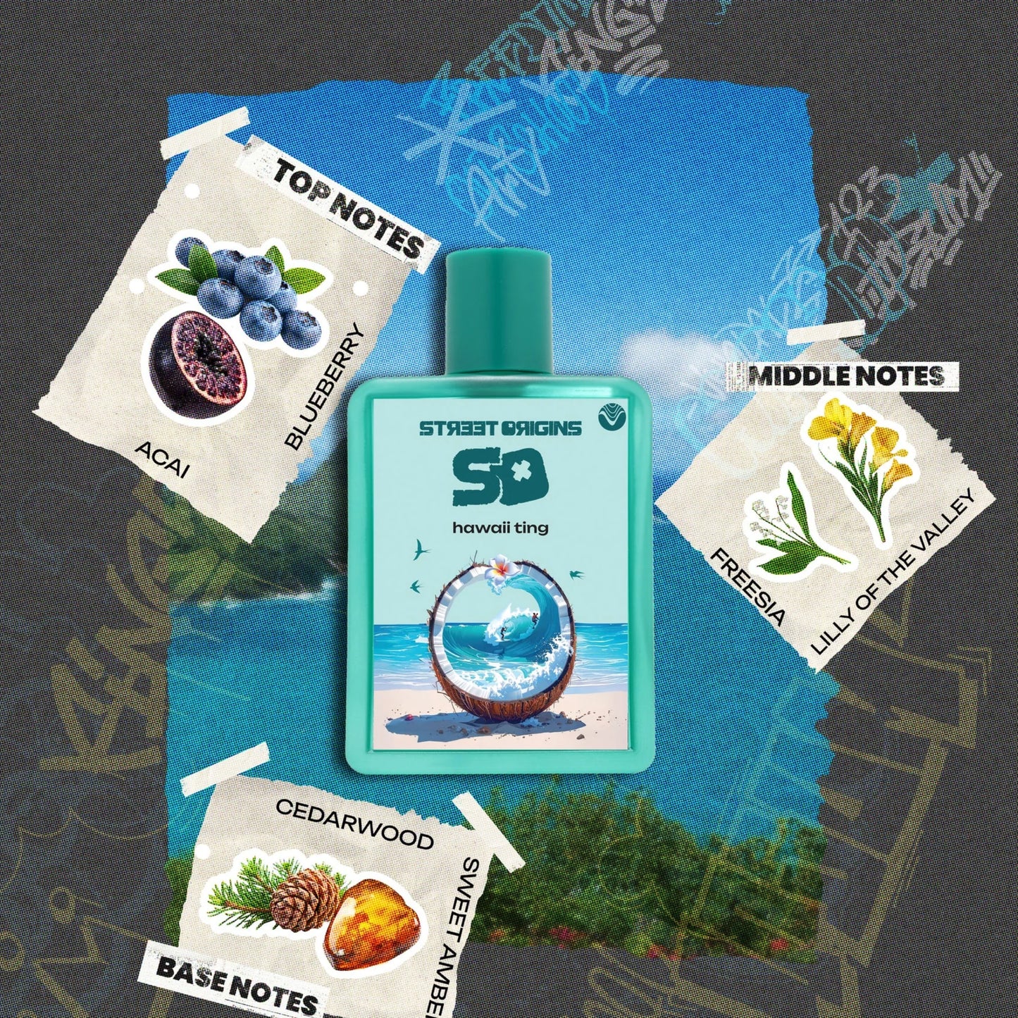 HAWAII TING STREET ORIGINS EDP 75ML-Jagoda i Jagoda acai;Konwalia i Frezja; Słodycze, Drewno cedrowe i Bursztyn.