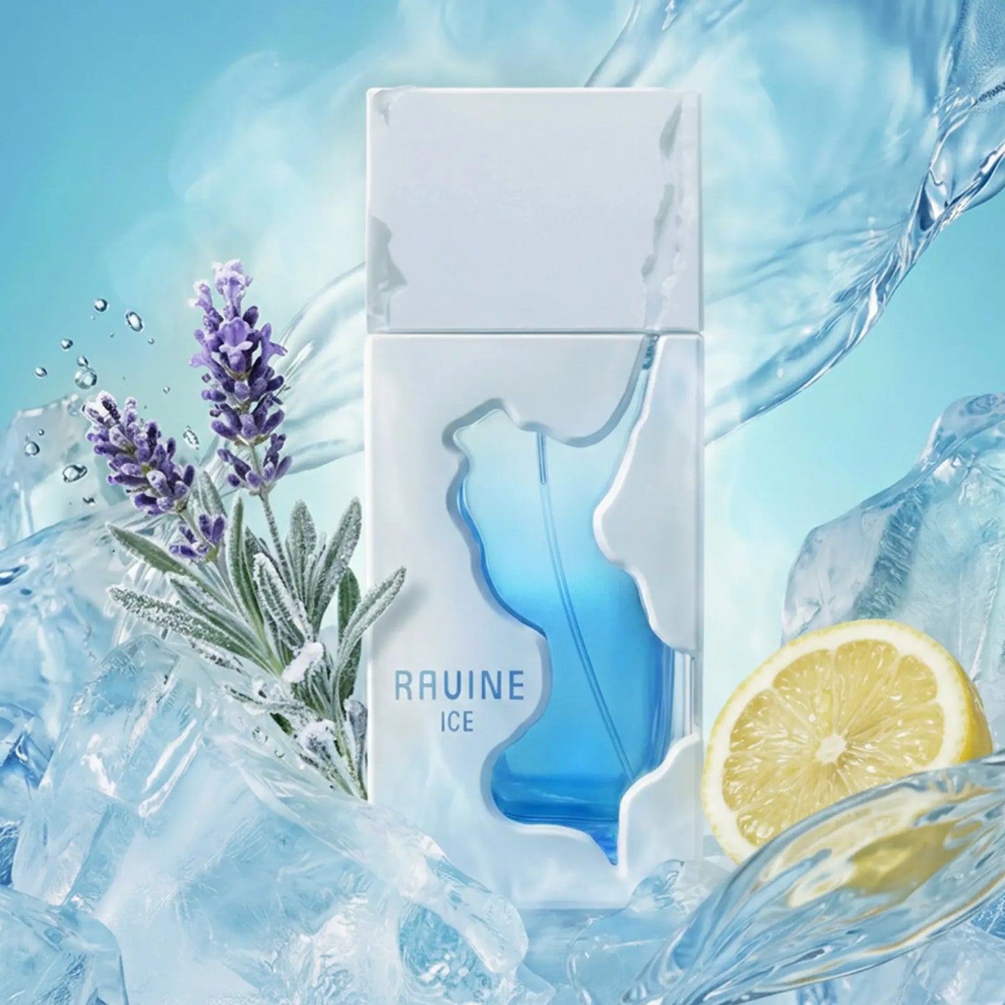 French Avenue Ravine Ice extrait 100ML - Cytryna i Geranium; nuty serca to Lawenda, Szałwia i Sól; nuty bazy to Piżmo roślinne, Ambroxan i Drewno cedrowe.