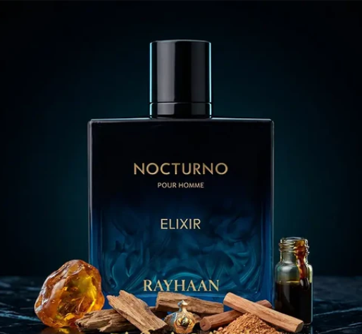 RAYHAAN NOCTURNO ELIXIR 100ML-Bergamotto ,Pepe nero, Menta ,Accordo fumoso,Lavanda,Geranio ,Pepe rosa ,Incenso, Amberwood ,Vetiver,Legno di cedro, Muschio scuro