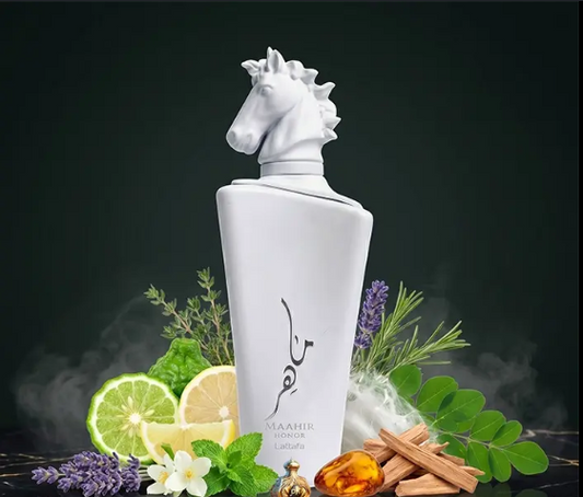 MAAHIR HONOR LATTAFA EDP 100ML-Bergamotto, Limone Dolce, Menta, Timo, Lavanda, Rosmarino, Gelsomino, Moringa Araba,Muschio, Legno di Cedro, Ambra