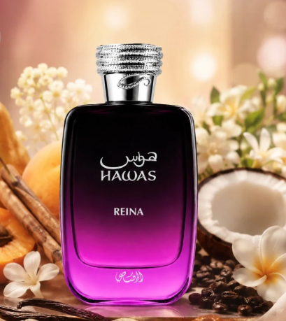 HAWAS REINA EDP 100ML-Albicocca, Cannella e Pera;Gelsomino, Fiore d'Arancio, Frangipane, Cocco e Caffè;Vaniglia, Sandalo, Muschio Bianco, Zucchero e Ambra.