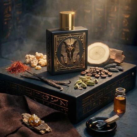 RAYHAAN PHARAOH 100ML-Zafferano, Cardamomo, note alcoliche e Olio di Cade;Pelle Scamosciata, Benzoino e Caffè;Vaniglia, Legno di Guaiaco, Fava Tonka, Amberwood e Labdano.