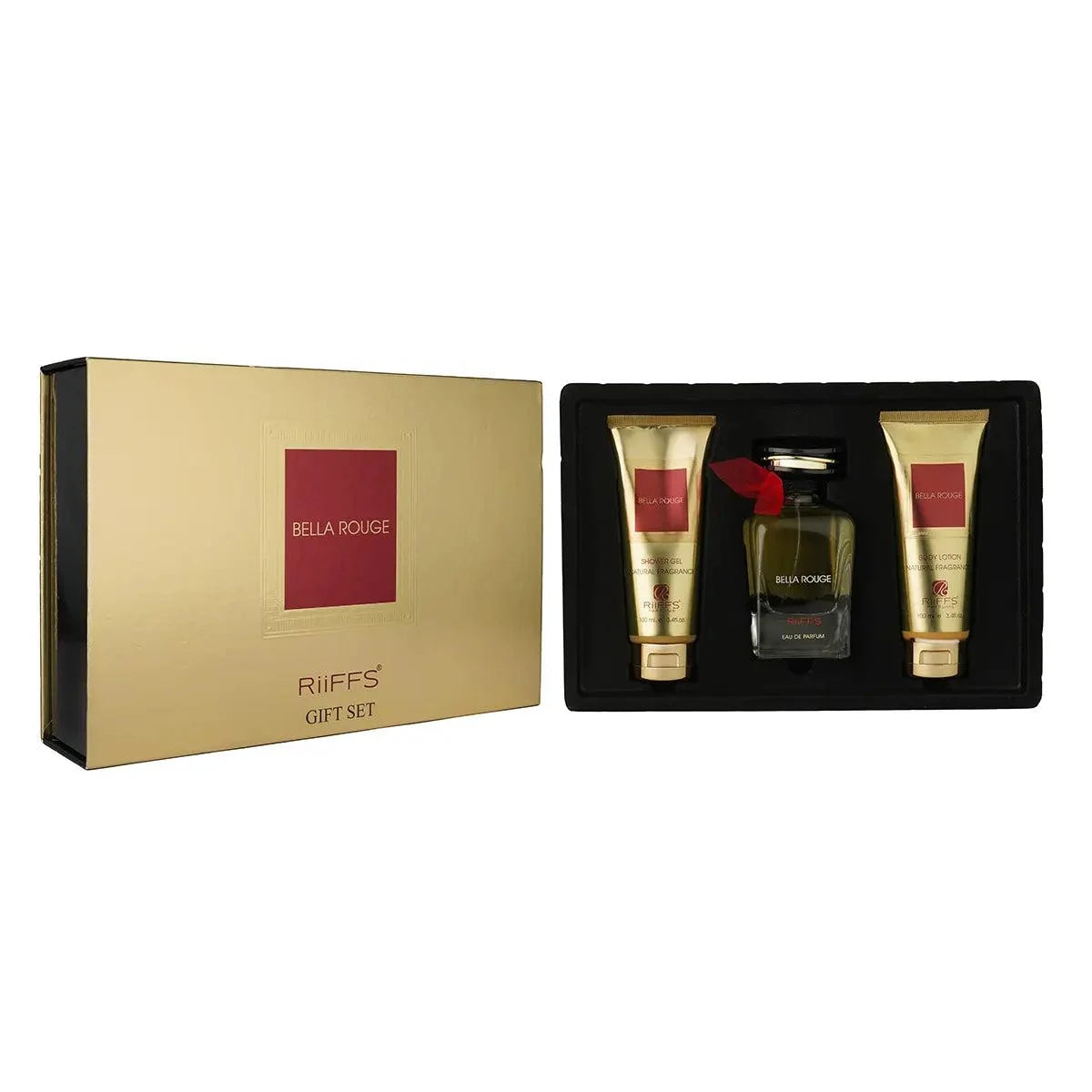 GIFT SET RIIFFS BELLA ROUGE 3 PEZZI- Arancia Rossa, Pepe Rosa e Scorza di Limone; Foglia di Tè, Fresia e Rosa di Damasco; Muschio Bianco, Patchouli e Amberwood.