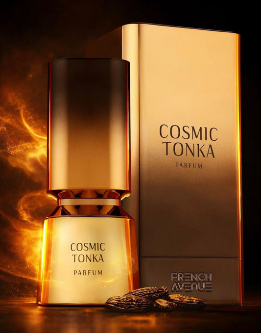PROFUMO ARABO COSMIC TONKA FRENCH AVENUE-  Zafferano e Bergamotto; le note di cuore sono Rosa Bulgara e Legno di Agar (Oud); le note di base sono Fava Tonka, Ambra, Muschio Bianco e Muschio di Quercia.