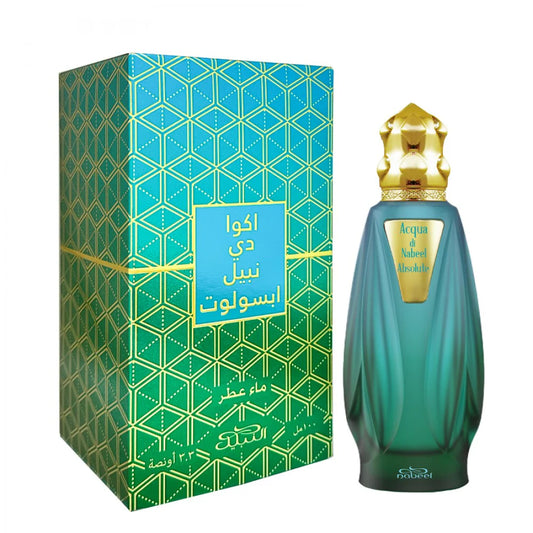 PROFUMO ARABO ACQUA DI NABEEL ABSOLUTE-Anice Stellato, Fiori Bianchi,Arancia Dolce, Pompelmo, Note Marine, Limone, Frutti Essiccati, Ribes Nero, Pepe Rosa, Note di Frutta Secca, Ananas, Bergamotto, Cardamomo, Cannella, Vaniglia, Zafferano, Spezie, Caffè