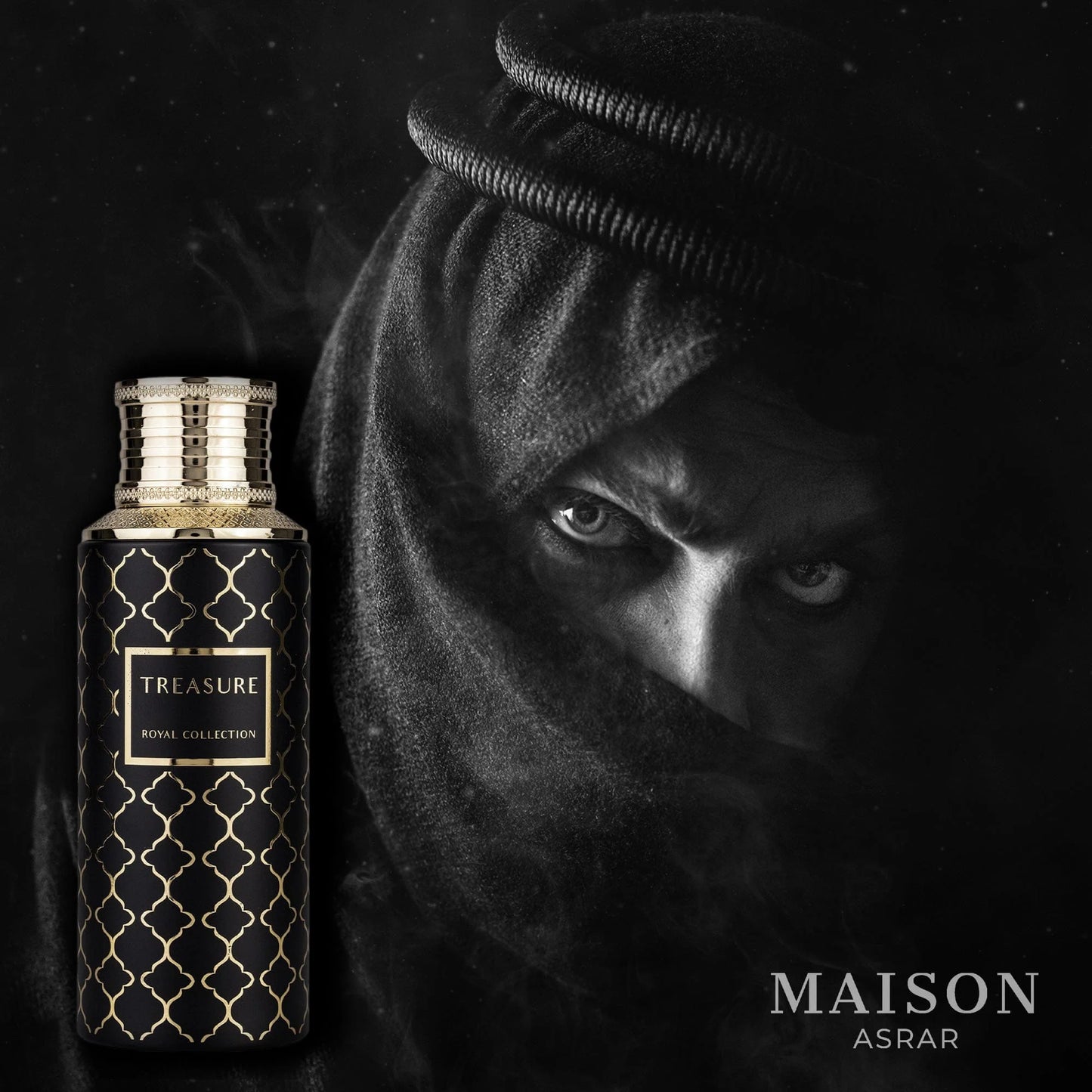 MAISON ASRAR TREASURE EDP 100ML-Sól, Nuty metaliczne i Nuty wodne; nuty serca to Róża i Cukier; nuty bazy to Wanilia, Ambroxan i Drewno suche.
