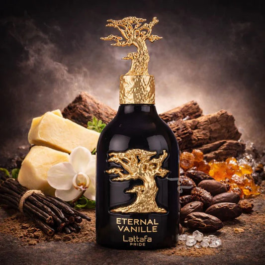 PROFUMO ARABO ETERNAL VANILLE LATTAFA  Mora, Cocoapulse™, Caviale di Vaniglia e Cacao, Legno di Cedro, Akigalawood, Fava Tonka, Ambrofix™, Benzoino e Muschio.