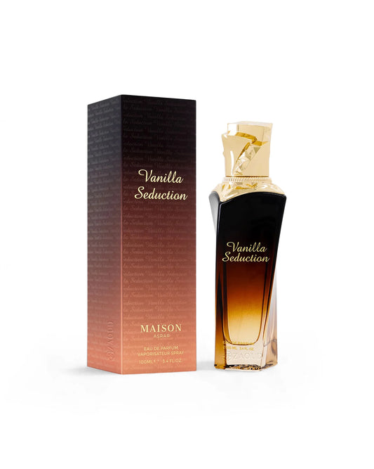 PROFUMO ARABO VANILLA SEDUCTION MAISON ASRAR Prugna, Gelsomino e Mughetto; Vaniglia, Zucchero di Canna e Caramello; Ambra, Fava Tonka, Muschio e Patchouli.