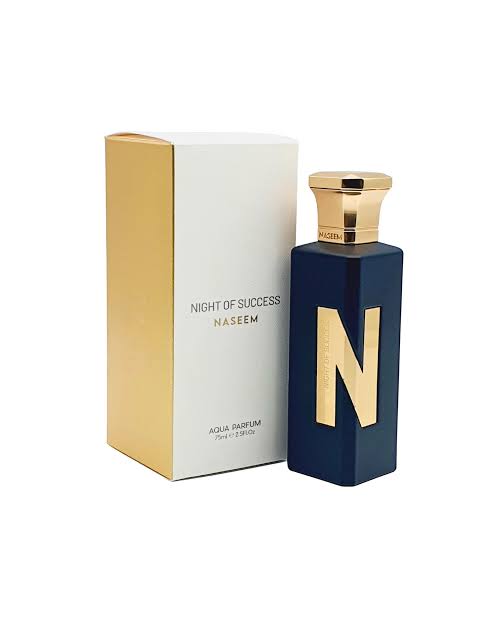 Naseem night of success Aqua Parfum 75ml - Alcohol-Free Note Speziate, Lampone e Prugna;Cuoio, Rosa e Gelsomino;Legno di Agar, Vetiver, Legno di Cedro, Ambra e Muschio.