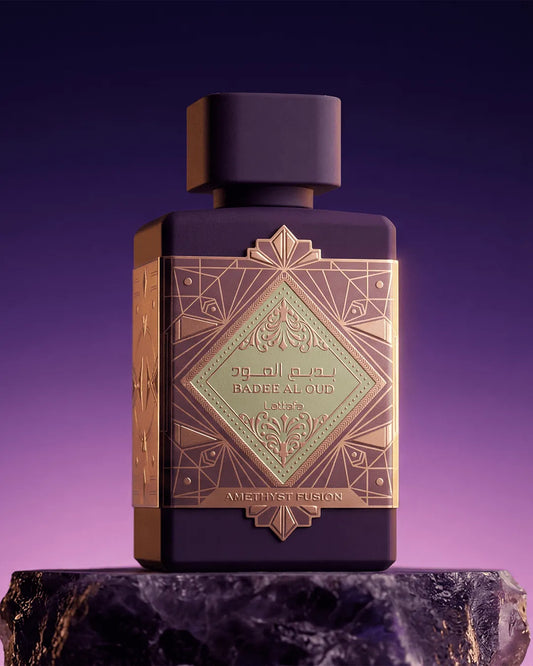 NEW BADEE AMETHYST FUSION 100ML-Amaretto, Rum e Mandarino;Ambra, Patchouli e Caramello;Vaniglia, Sandalo e Benzoino.