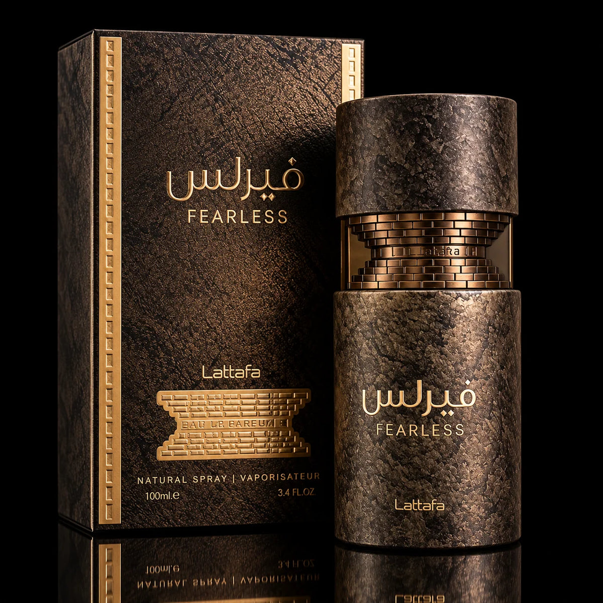 FEARLESS LATTAFA 100ML-Frutto della Passione, Pompelmo e Bacca di Ginepro,Cacao, Lavanda e Cannella, Legno di Cedro, Patchouli e Ben
