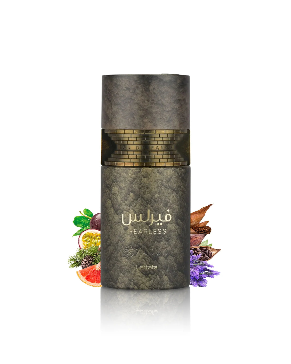 FEARLESS LATTAFA 100ML-Frutto della Passione, Pompelmo e Bacca di Ginepro,Cacao, Lavanda e Cannella, Legno di Cedro, Patchouli e Ben