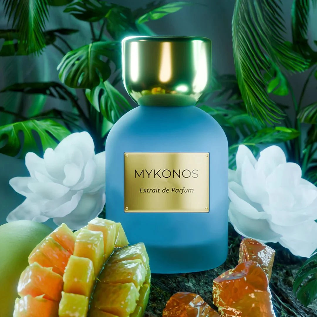 MYKONOS DREAMSCAPE EXTRAIT 50ML-Mango, Limone Italiano e Rabarbaro; Zenzero, Pepe Rosa, Gelsomino, Pralina e Violetta; Ambra, Fava Tonka, Legno di Cedro e Muschio